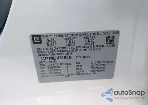 2015 GMC Sierra 1500 Denali из США, поврежденный, VIN 3GTP1WEJ1FG348040